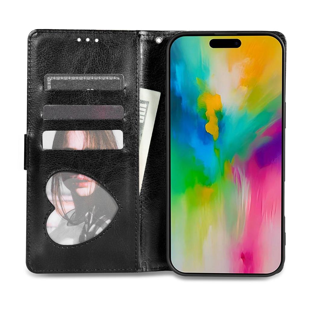 For iPhone 16 Plus Stand Case Glitter Phone Leather Cover Zipper Pocket