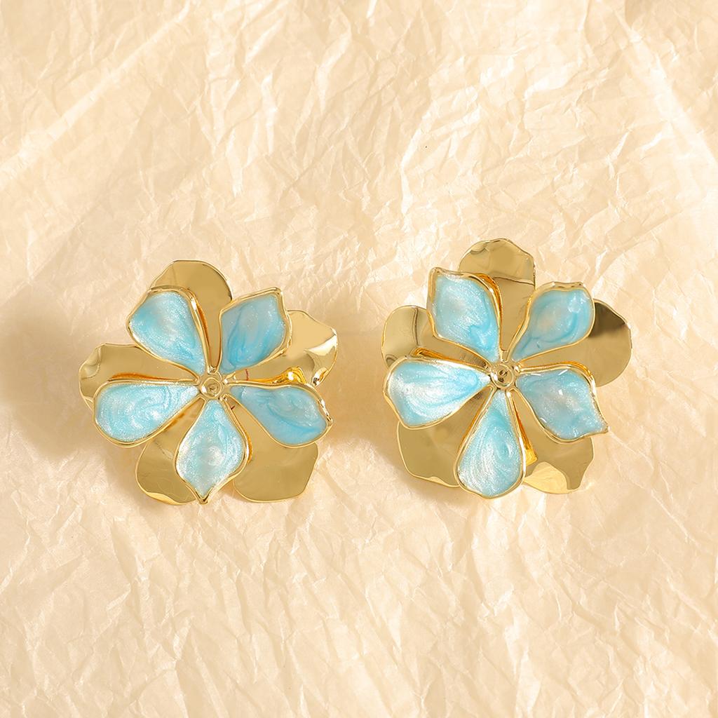 New oil flower earrings simple design sense hollow double-layer petal earrings temperament stud earrings jewelry