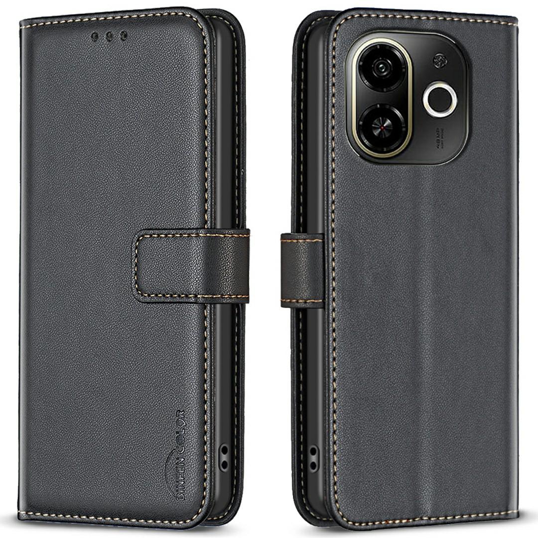 

BINFEN COLOR BF17 For TECNO Spark 30C 5G/Pop 9 5G Case Wallet Folio Flip Leather Cover Black
