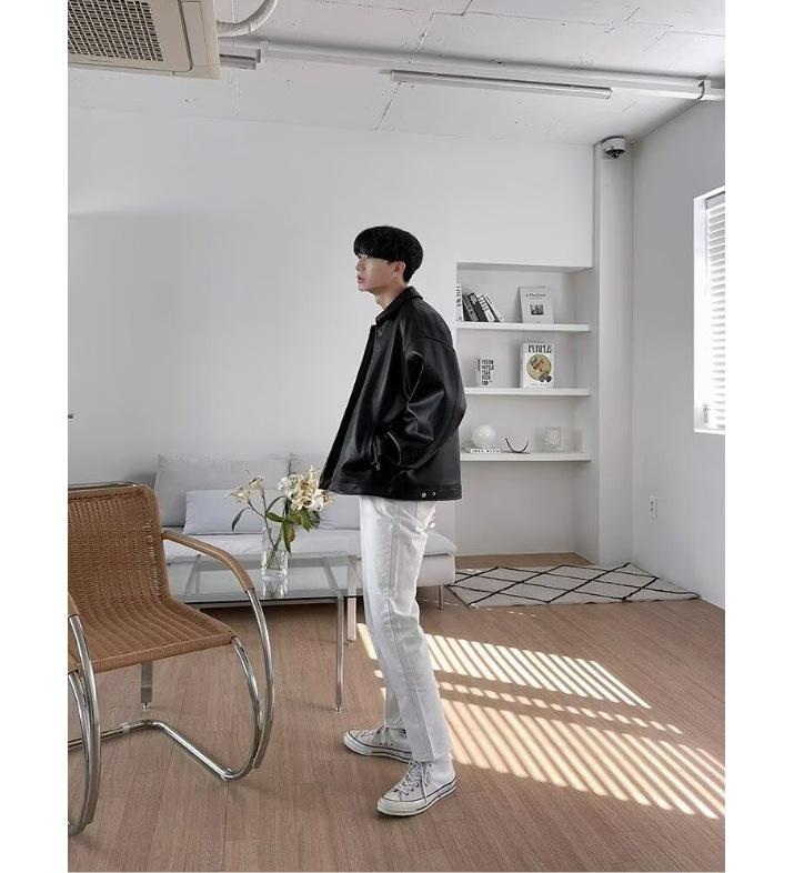Men's Retro Motorcycle Leather Jacket - Casual, Trendy, Handsome PU Vest for Spring and Autumn in Black