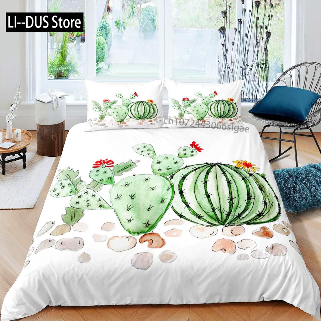 Succulents Bedding Set Green Plant Duvet CoverTropical Botanical Comforter CoverQuilt Cover for Bedroom Decor Full Size 3pcs