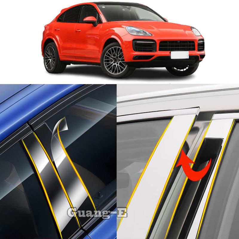 Car Center TPU/Glossy Mirror Pillar Post Cover For PORSCHE Cayenne 2018 Stickers Accessories 8PCS