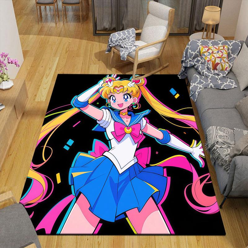 Sailor Moon3 Flanellmuster Quadratischer Teppich, Läufer, Teppich für Wohnzimmer Schlafzimmer Sofa Spielzimmer Dekor, Rutschfeste Fußmatte