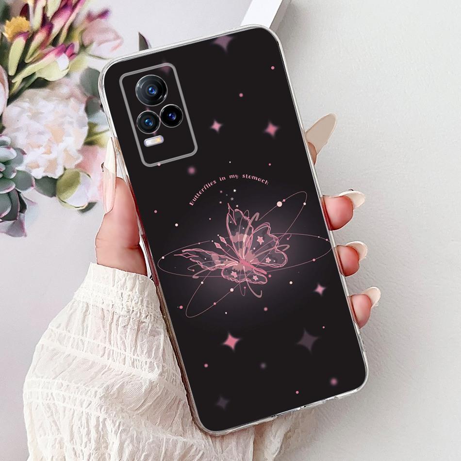 For Vivo V21e V2061 / V21 4G 5G V2050 V2066 Phone Case VivoV21e V 21 4G Elegant Floral Cat Printing Soft Silicone TPU Cases