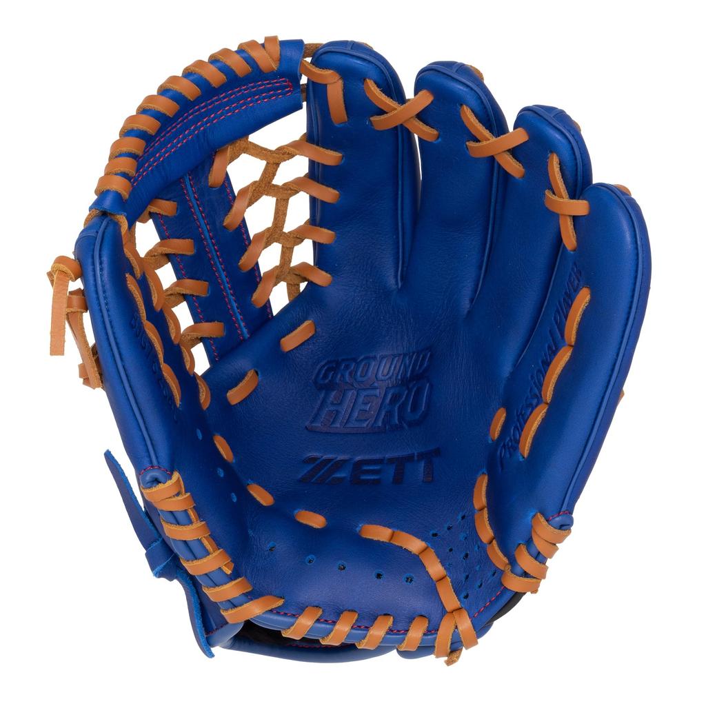 ZETT Youth Softball Ground Royal Blue X Oak Size M Heights BJG762640 Glove, Hero, All-Around, Right-Handed Throw, Brown, (For 130-145cm),