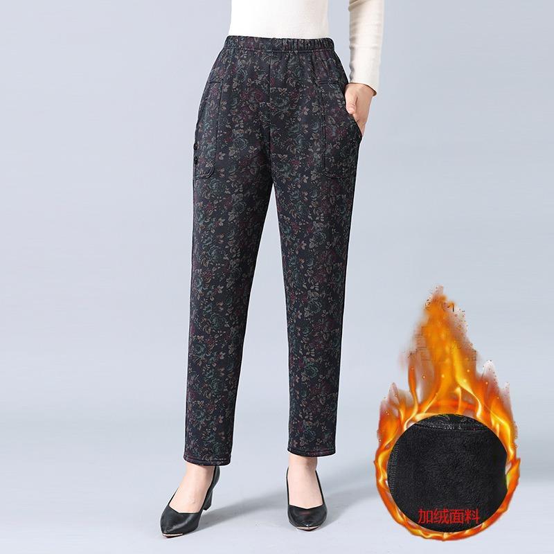 Middle-aged and elderly women's clothing fleece thickened thermal pants mother winter leggings trousers grandma cotton pants age 0