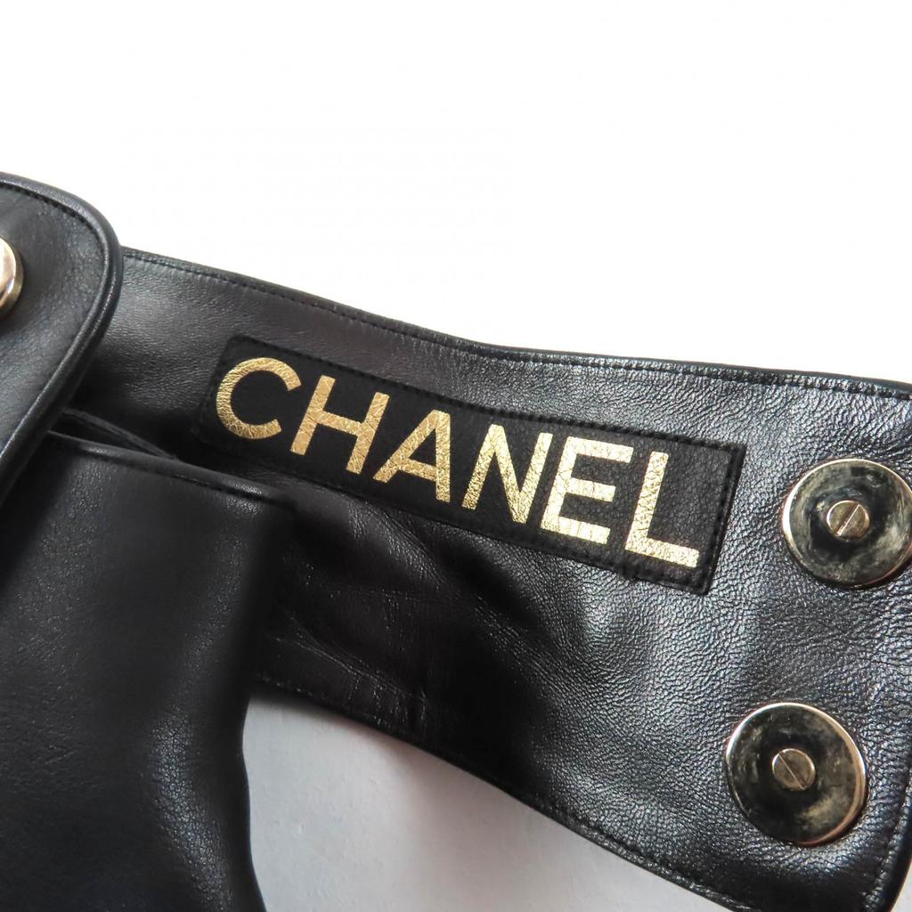 Great CHANEL short boots black leather Women 38.5 G39566 Used