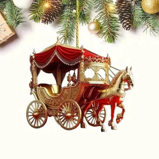 2 stk Vogn Julepynt Hest med Sleigh Vogn 2D Akryl Juletrepynt for Vinter Hjemmedekor