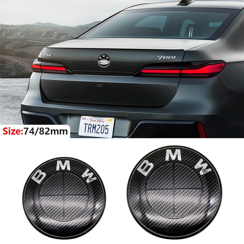 For BMW E46 82mm Hood F10 74mm Trunk Emblem 7Pcs Full Black Carbon Fiber Badge Set E90 68mm Wheel F30 Steering G20 X5 M4 Auto