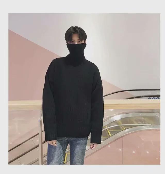 Pánský jednobarevný rolák - Hongkongský styl, inspirovaný Koreou, volný střih, trendy pro páry a studenty