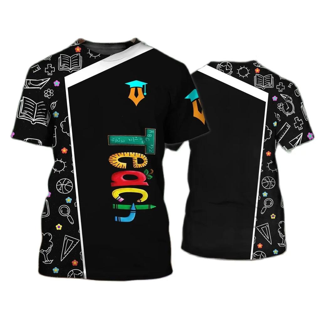 Lehrer Harajuku Uniform T-shirt Casual Oansatz Kurzarm T-shirt Brief Druck Pullover Super Große Arbeitskleidung frauen Top 2023