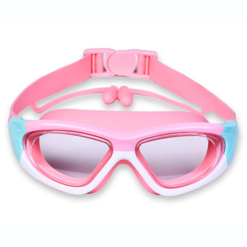 HD children's swimming goggles boys and girls anti-fog large frame swimming glasses comfortable silicone even Ear Plugs Swimming