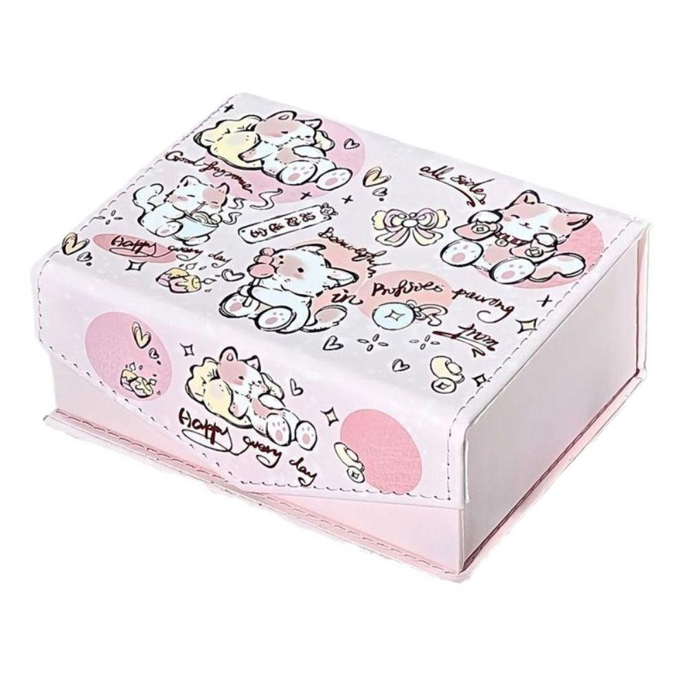 

Пылезащитная магнитная коробка для хранения ПУ Хранение закусок Новая коробка для хранения карт Pink Cat Storage Box