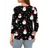 Women's Fashion Casual 3/4 Christmas Print Color Shirt Women's Round Neck Tops