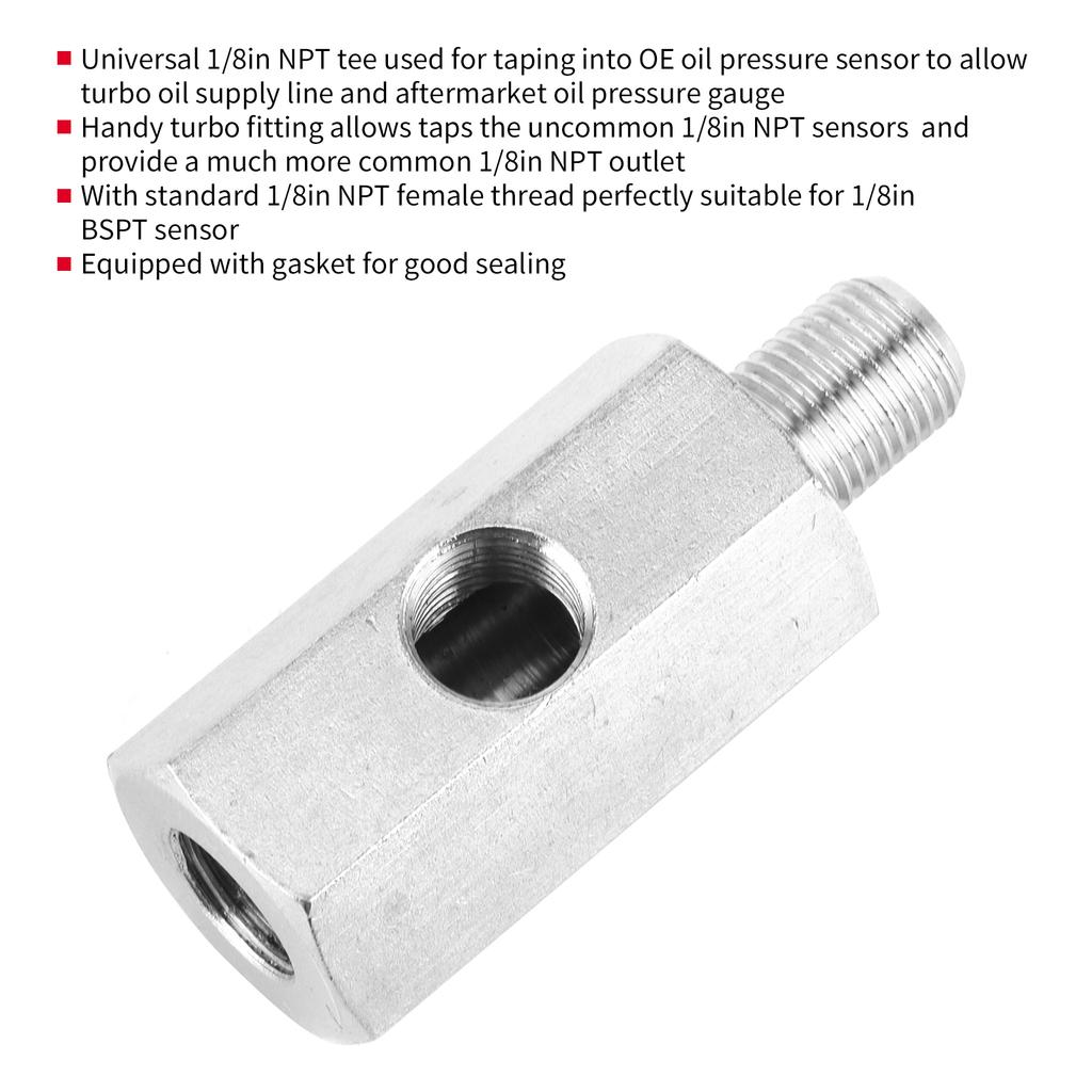 Oil Pressure Sensor Adapter NPT Tee Male to Female1/8in to M10x1.0 Turbo Supply Line Gauge Fitting Oil Pressure Sensor Adapter