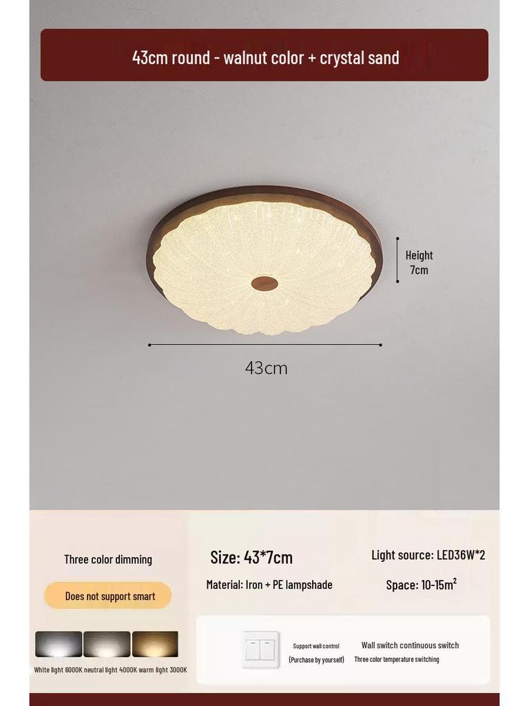 2025 Chinese Style Walnut Ceiling Light: Retro Round Design for Bedroom & Study