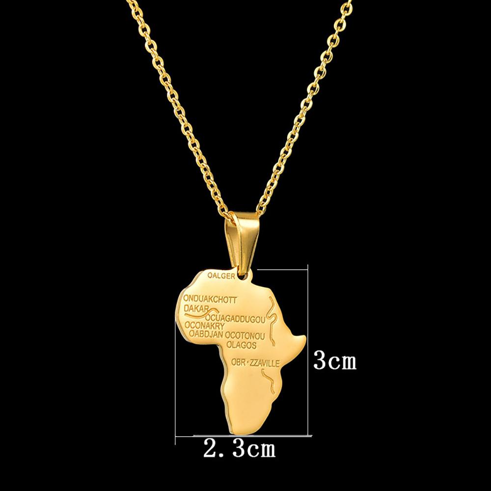 Punk Fashion African Africa Map Pendant Necklaces Female Gold Color Stainless Steels Chain for Women Men Ethiopian Jewelry Gift