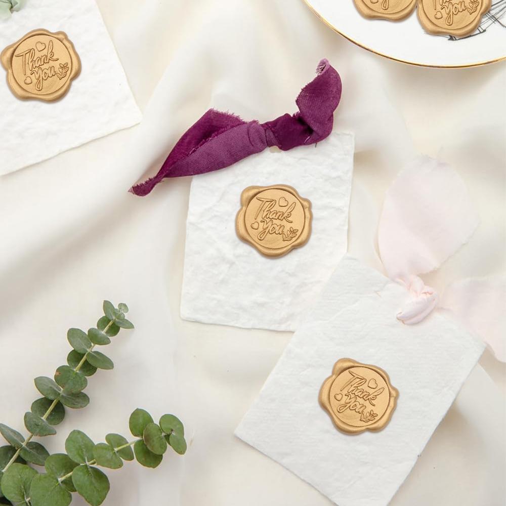 50PCS Wax Seal Stickers - Thank You Words Wedding Invitation Envelope Seal Stickers, Self- Adhesive Antique Gold Stickers
