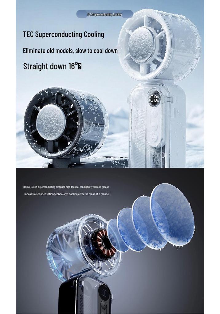 Rechargeable Handheld Neck-Hanging Mini Fan with Semiconductor Cooling and Long Battery Life