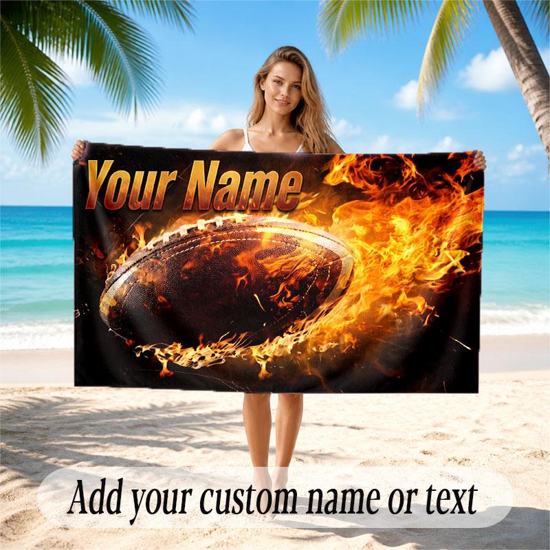 American Football Theme Beach Towel Personalized Custom Name & Text Soft Quick Dry Beach Towel for Swimming Travel
