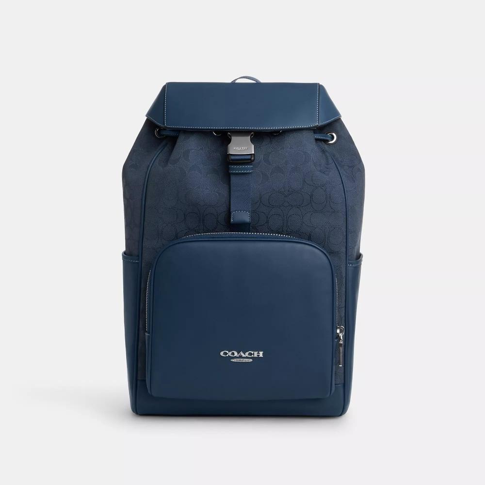 

Coach Racer Backpack In Signature Jacquard Silver Denim Dark Denim One Size