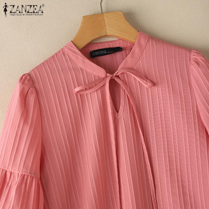 ZANZEA Damska codzienna luźna bluzka ze stójką i rękawami 3/4