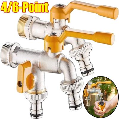 4/6-Punkt Messing Gartenhahn Doppelanschluss Frostsicher Außenhahn Schlauchanschluss Robust für Bewässerung Waschmaschine
