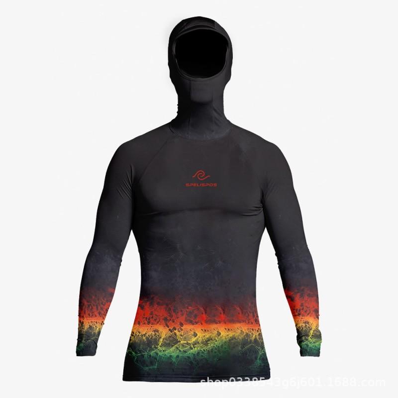 

SPELISPOS Long-sleeved Hooded Wetsuit Surfing Shirts Rash Guard XXXXL