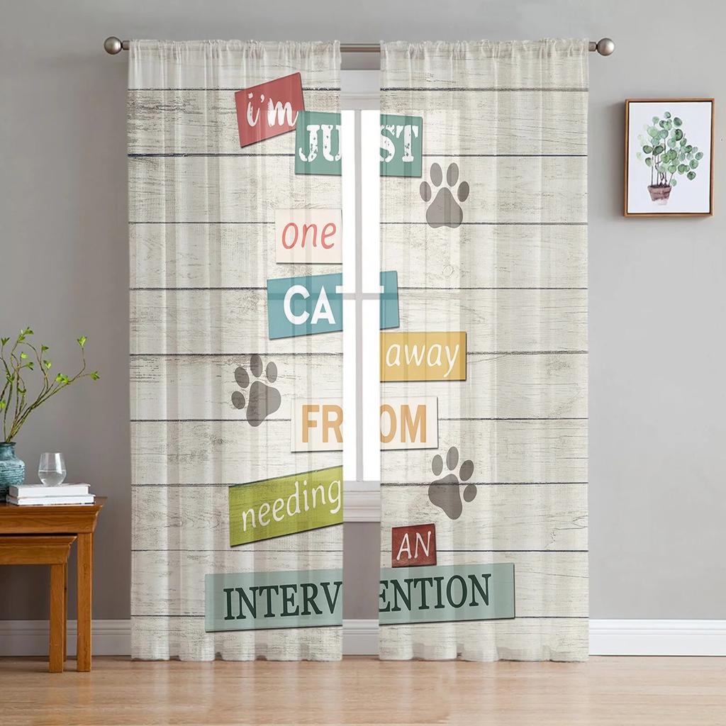 Tulle Curtains for Living Room Dog Paw Black Gray Bedroom Study Window Sheer Curtains Kitchen Balcony Interior Voile Curtains