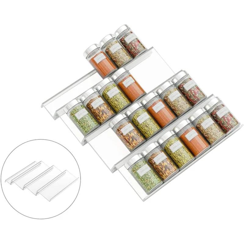 Organizador de Cajón para Especias de Cocina de 4 Niveles Acrílico Expandible Estante para Botellas de Condimentos Ahorro de Espacio Almacenamiento en Gabinete y Encimera