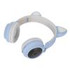 Cat Ear Gaming Headphones Deep Bass LED Light Foldable Cute Cat Ear Headset with Soft Earmuffs Blue