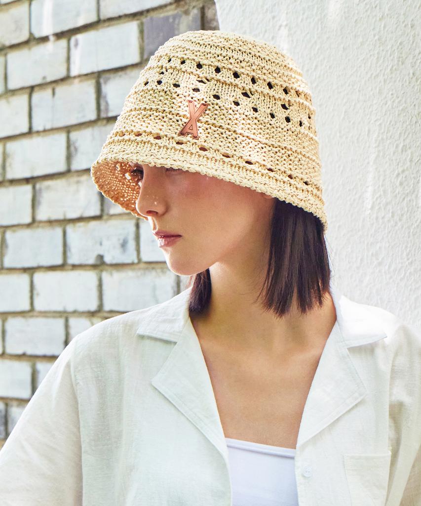 Bajal Va Patch Soft Knit Bucket Hat Beige