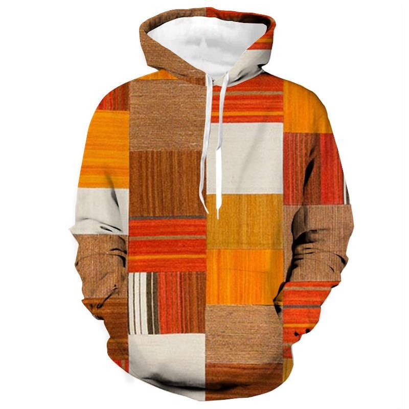 New Men's Graphic Plaid Color Block 3D Hoodies Sweatshirt Outdoor Long Sleeve Tracksuit Casual Sports Training Jogging Pullovers