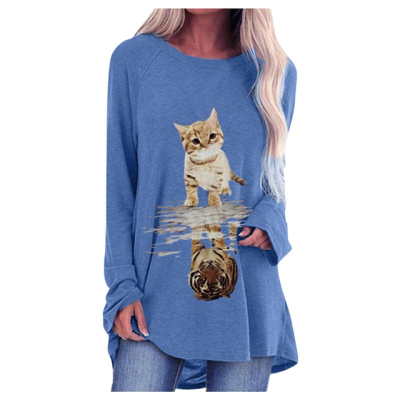 

Осенние топы с 3D узором кота, футболки с длинными рукавами, женская модная футболка большого размера, уличная одежда, женские футболки, одежда 6XL