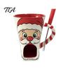 Holiday Themed Snack Server Christmas Chocolate Fondue Mug with Tea Light Warmer & Forks, 155ml Ceramic Melting Tabletop Pot for Cheese Caramel, Party