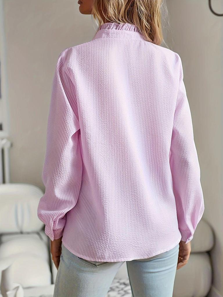 2026 New European and American Stand Collar Ruffle Trim Cardigan Long Sleeve Puff Top 