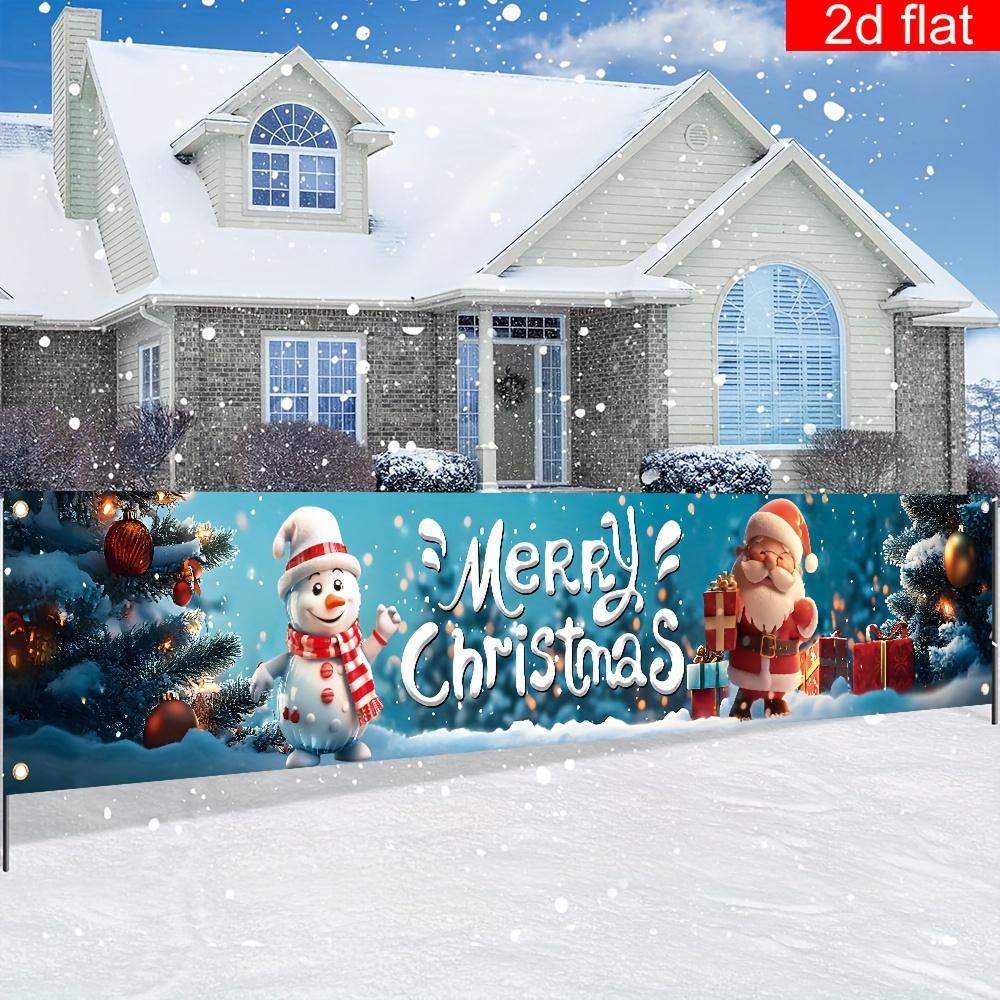 Merry Christmas Garden Yard Banner, Snowman Santa Design, Polyester Outdoor New Year Winter Party Photo Background
