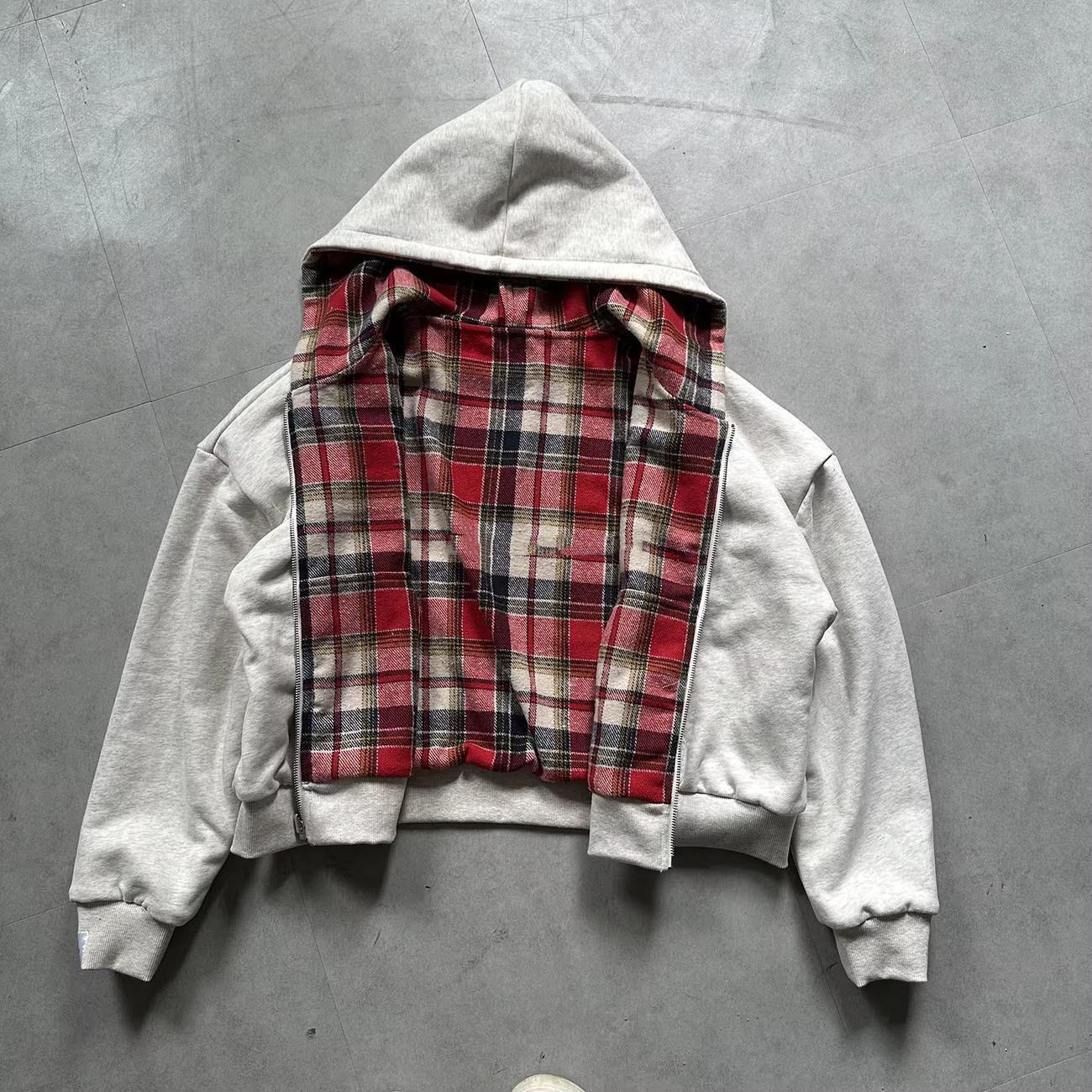 Discount Market Heren Omkeerbare Capuchon Geruite Patchwork Rits Hoodie - Herfst/Winter Collectie M rood