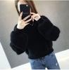 Duyinyan Puff Sleeve High Neck Knit Sweater for Fall and Fluffy Shaggy Knit Soft and Solid Stretch Long Everyday Size Black Women's Winter, Pullover,
