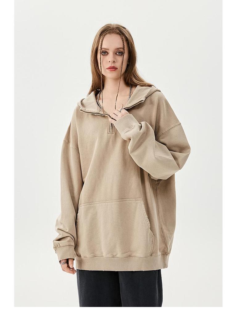 TILANI Jesień/Zima Bluza z Bawełny Frotte z Zamkiem Błyskawicznym i Postrzępioną Krawędzią Bluza z Kapturem