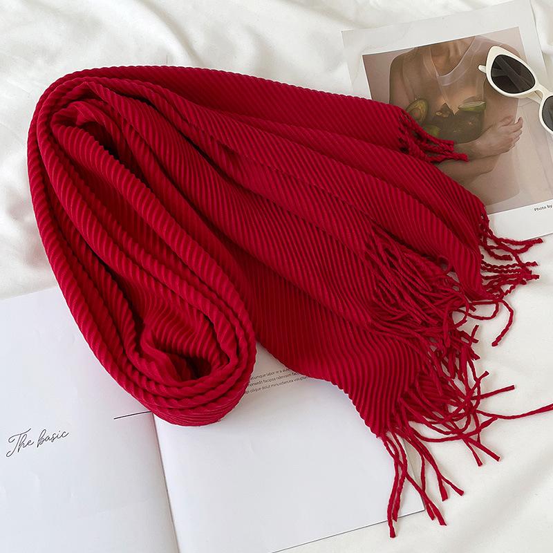 Solid Color Scarf Imitation Cashmere Scarf Winter Thickened Warm Multi-Color Scarf Women'S Long Fringed Shawl