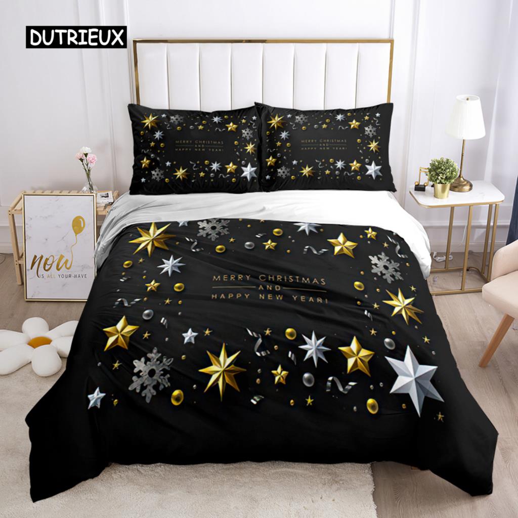 Chirstmas Påslakan Barns sovrum 3D Tecknad Merry Chirstmas Enkelsängset Polyester Jultomten Gott Nytt År påslakan
