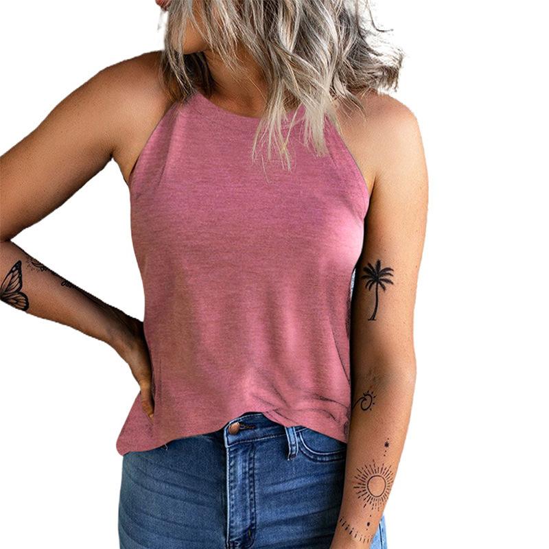 IHUASU Summer Halters Vest Women Wear Solid Color Slim-fit Sleeveless Round Neck Blouse Women