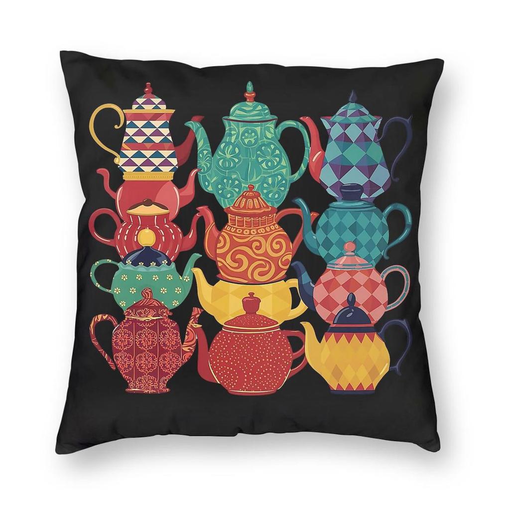 Collection Of Teapots Tea Lovers Pillowcase Polyester Linen Velvet Printed Zip Decorative Room Cushion Cover x