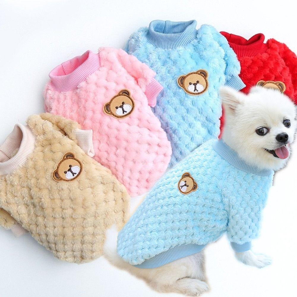 XS/S/M/L/XL/XXL Puppy Sweater Double-leg Plaid Cute Bear Print Pet Clothes Warm Dog Hoodies Soft Puppy Pullover Pet Dog Hoodies