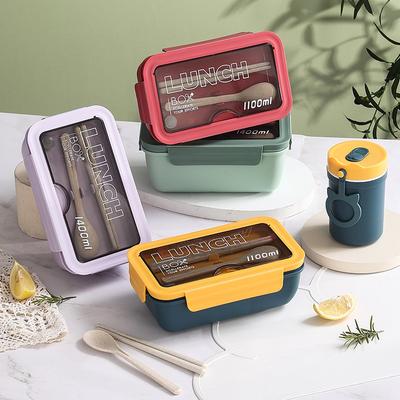 1pc Cute Lunch Box for Kids Food Grade Plastic Grid Lunch Box with Cutlery,Microwavable and Large Capacity Students Bento Box