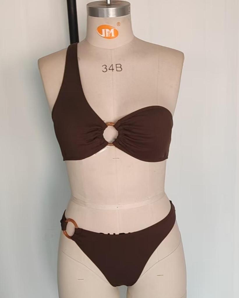 Women's Sexy One-Shoulder Split Swimsuit: Solid Color, Tight-Fitting Bikini Accessory