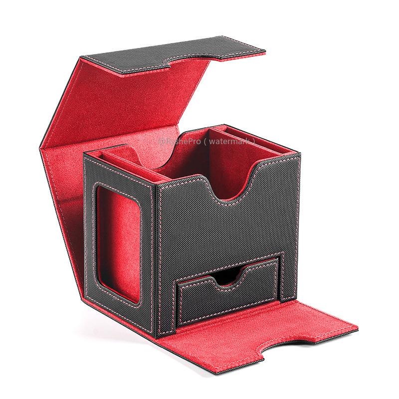 

Trading Card Deck Box with 2 commander displays 120+ PU Leather MTG Card Storage Box Organizer for TCG PKM YuGiOh Sports Cards красный