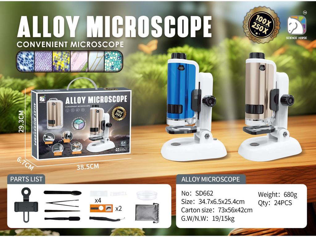 Xueyouma bärbara mikroskopsats: Uppgraderat 3-i-1-set med dubbel ljuskälla och objektglas för prover