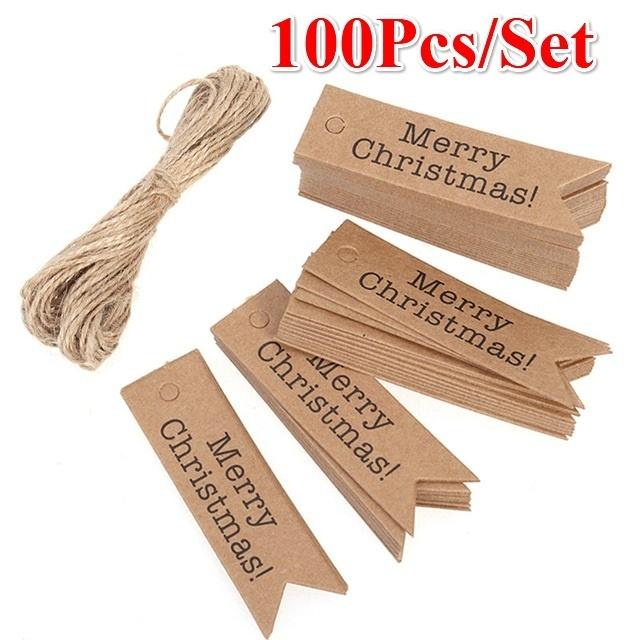 100 pcs 2*7cm Christmas Merry Christmas! Fishtail Flag Tag DIY Baking Gift Label